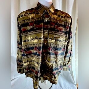 Vintage Natural Issue wrinkle free southwest men’s button down shirt olive green
